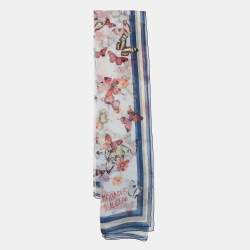 Alexander McQueen Blue Butterfly Print Silk Chiffon Scarf