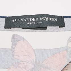 Alexander McQueen Blue Butterfly Print Silk Chiffon Scarf