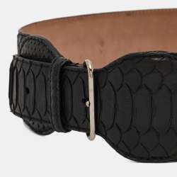 Alexander McQueen Black Python Buckle Wide Belt 75CM