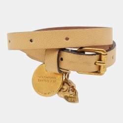 Alexander McQueen Skull Leather Gold Tone Wrap Bracelet