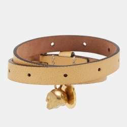 Alexander McQueen Skull Leather Gold Tone Wrap Bracelet
