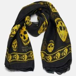 Alexander McQueen Black Skull Print Silk Scarf