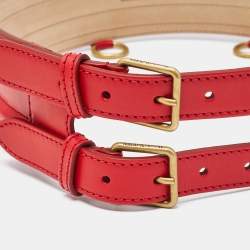 Alexander McQueen Red  Leather Waist Belt 85 CM