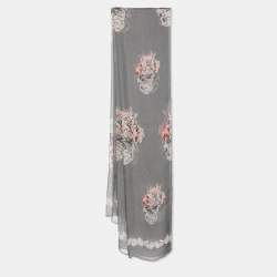 Alexander McQueen Grey Skull Printed Silk Scarf