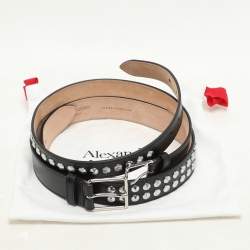 Alexander McQueen Black Leather Studded Double Waist Belt 65CM