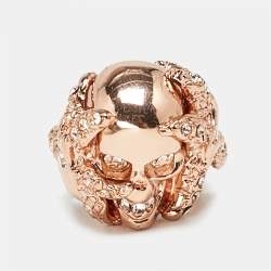 Alexander McQueen Skull Starfish Crystals Rose Gold Tone  Ring Size 52
