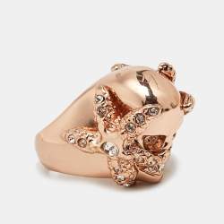 Alexander McQueen Skull Starfish Crystals Rose Gold Tone  Ring Size 52