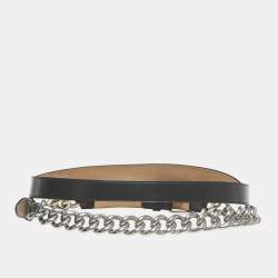Alexander McQueen Black Leather Chain Double Waist Belt 75CM