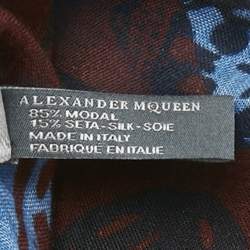Alexander McQueen Blue Skull Print Modal Blend Scarf