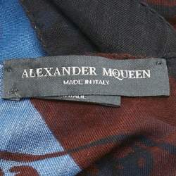 Alexander McQueen Blue Skull Print Modal Blend Scarf