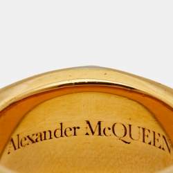 Alexander McQueen Faux Pearl Gold Tone Skull Ring Size 53