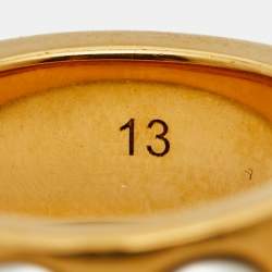 Alexander McQueen Faux Pearl Gold Tone Skull Ring Size 53