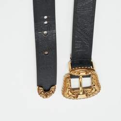 Alexander McQueen Black Embossed Leather Double Buckle Belt 75CM