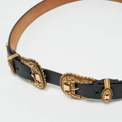 Alexander McQueen Black Embossed Leather Double Buckle Belt 75CM