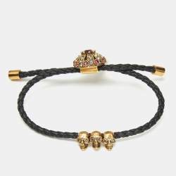 Pre Owned Alexander McQueen Jewel Friendship Adjustable Nappa Leather Gold Tone Bracelet
