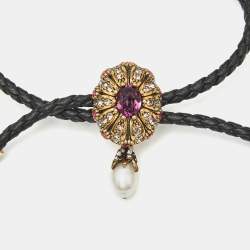 Pre Owned Alexander McQueen Jewel Friendship Adjustable Nappa Leather Gold Tone Bracelet