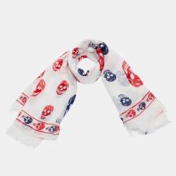 Pre Owned Alexander McQueen White Skull Print Modal and Silk Scarf