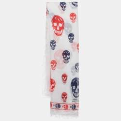 Pre Owned Alexander McQueen White Skull Print Modal and Silk Scarf