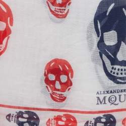 Pre Owned Alexander McQueen White Skull Print Modal and Silk Scarf