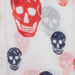 Pre Owned Alexander McQueen White Skull Print Modal and Silk Scarf