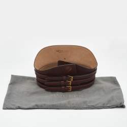 Pre Owned Alexander McQueen Dark Brown Leather Triple Buckle Wide Waist Belt 70CM