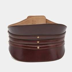 Pre Owned Alexander McQueen Dark Brown Leather Triple Buckle Wide Waist Belt 70CM