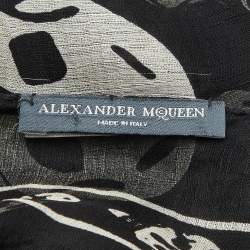 Pre Owned Alexander McQueen Black Skull Printed Modal & Silk Scarf