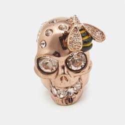 Pre Owned Alexander McQueen Skull Bee Enamel Crystals Rose Gold Tone Ring Size 55