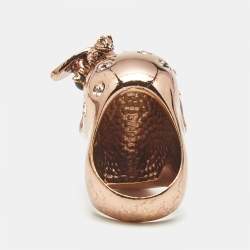 Pre Owned Alexander McQueen Skull Bee Enamel Crystals Rose Gold Tone Ring Size 55