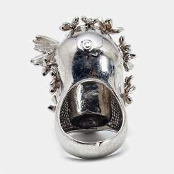 Pre Owned Alexander McQueen Skull Crystals Silver Tone Ring Size 53