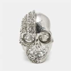 Pre Owned Alexander McQueen Skull Crystals Silver Tone Ring Size 53
