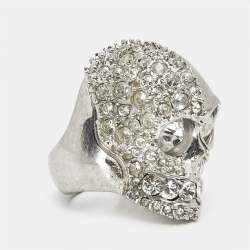 Pre Owned Alexander McQueen Skull Crystals Silver Tone Ring Size 53