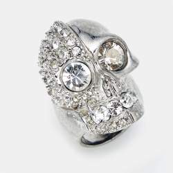 Pre Owned Alexander McQueen Skull Crystals Silver Tone Ring Size 53