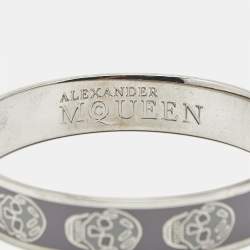 Pre Owned Alexander McQueen Enamel Skull Silver Tone Bangle Bracelet