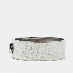 Pre Owned Alexander McQueen Skull Enamel Silver Tone Bracelet