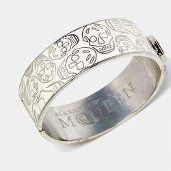Pre Owned Alexander McQueen Skull Enamel Silver Tone Bracelet