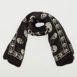 Pre Owned Alexander McQueen black Skull Printed Silk Scarf