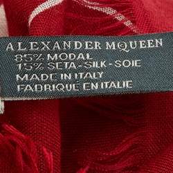 Pre Owned Alexander McQueen Red Skull printed Modal & Silk Scarf