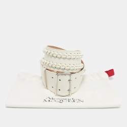 Pre Owned Alexander McQueen White Leather Braided Wide Belt 70CM