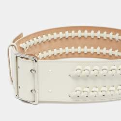 Pre Owned Alexander McQueen White Leather Braided Wide Belt 70CM