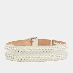 Pre Owned Alexander McQueen White Leather Braided Wide Belt 70CM