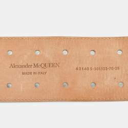 Pre Owned Alexander McQueen White Leather Braided Wide Belt 70CM