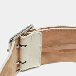 Pre Owned Alexander McQueen White Leather Braided Wide Belt 70CM