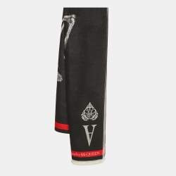 Pre Owned Alexander McQueen Black Skull Pattern Wool Shawl