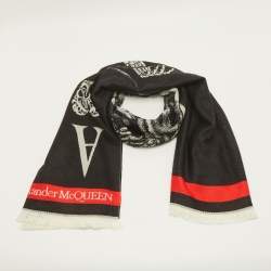 Pre Owned Alexander McQueen Black Skull Pattern Wool Shawl