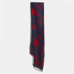 Pre Owned Alexander McQueen Navy Blue Skull Print Silk Scarf