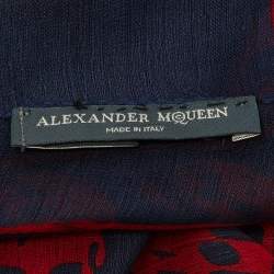 Pre Owned Alexander McQueen Navy Blue Skull Print Silk Scarf