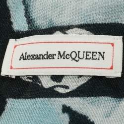 Pre Owned وشاح ألكسندر مكوين حرير ومودال مطبوع جمجمة أبيض