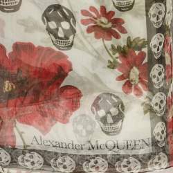 مملوكة مسبقًا وشاح أليكساندر ماكوين حرير طباعة وردة وجمجمة أبيض