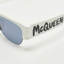 Pre Owned Alexander McQueen White/Blue AM0405S Frame Square Sunglasses